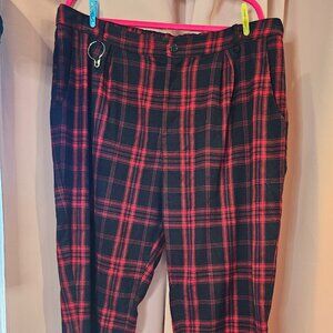 DISTURBIA High Waisted Straight Legged Red and Black Plaid Pants